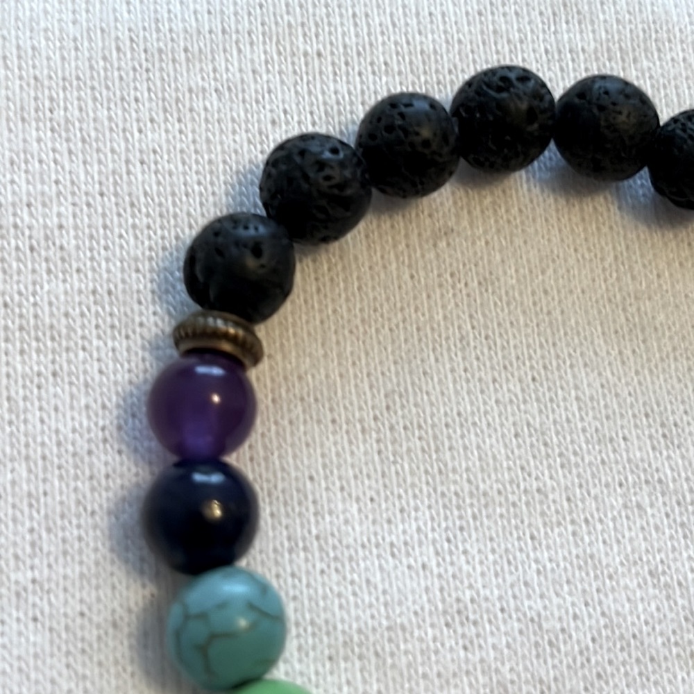 Lava Rock Adjustable slide Chakra Color Bead Bracelet - Picture 4 of 5